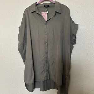 Quince Vintage Wash Tencel Camp Shirt Olive Green sz XL NWT Button Front Top